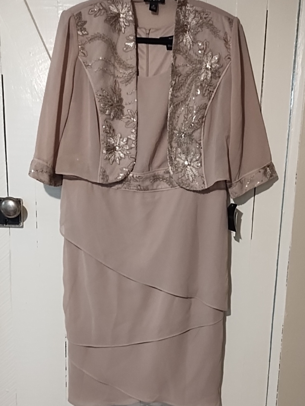 Beige Embellished Layered Midi Dress with Jacket - Women NWT Size 14.
